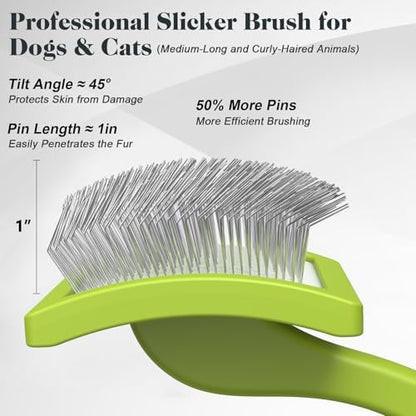 2PCS Slicker Brush for Dogs & Pet Comb,Professional Dog Grooming Brush (Goldendoodles,Poodles,Labradoodles) with Extra Long Pins to Effectively Remove Tangles, Knots and Mats (Green, Large) - Image 3