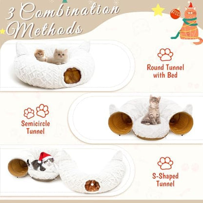 Cat Tunnel Bed, White Christmas Tree Cat Tunnel Skirt for Indoor Cats - Image 3