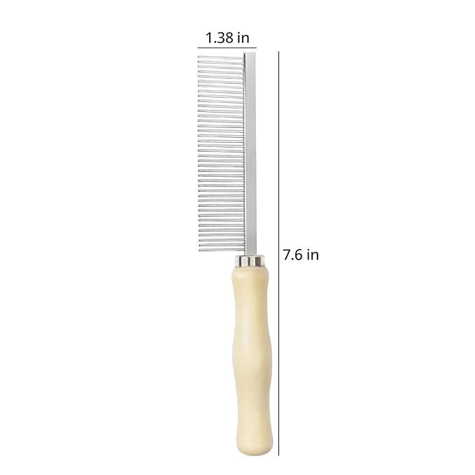 Pet Comb - Stainless Steel Teeth and Wooden Handle - Detangling and Smoothing Tool for Long and Short Hair Dogs and Cats