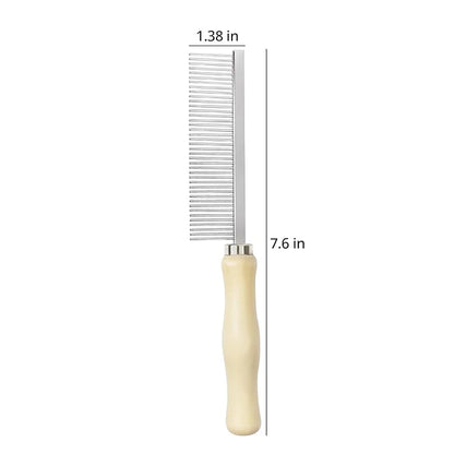 Pet Comb - Stainless Steel Teeth and Wooden Handle - Detangling and Smoothing Tool for Long and Short Hair Dogs and Cats
