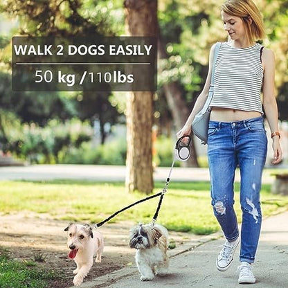 Dual Retractable Dog Leash for 2 Large Dogs (Up to 110 Lbs Each) - 18.5 FT Extendable Double Headed Pet Leash with Poop Bags, Non Slip Grip - One Button Break & Lock, 360 Tangle-Free (Gray, Large) - Image 7