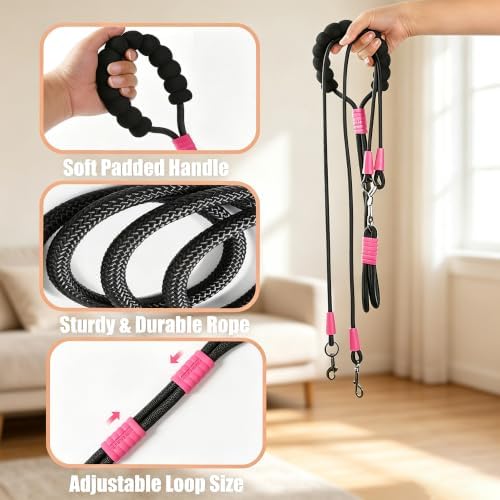 Hands Free Double Dog Leash for Two Dogs 360° Swivel No Tangle - Image 2