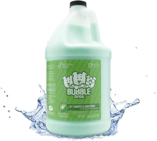 Bubble Bros. 2 in 1 Dog Shampoo and Conditioner for Pets, Gallon - Naturally Derived Ingredients, Eliminates Smelly Pet Odors, Moisturizes and Nourishes, Cleans and Conditions, Bulk Refill Size 128 oz