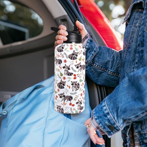 32oz Racoon Stainless Insulated Aater Water Bottle with Straw,Racoon Gym Hiking Sports Coffee Mug Cup Water Bottles,Racoon Gifts for Women,Racoon Decor Stuff Accessories - Image 7