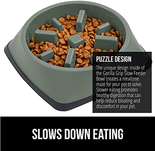 GORILLA GRIP® Patented Slow Feeder Dog and Cat Bowl, BPA Free, 2 Cup Sage - Image 3