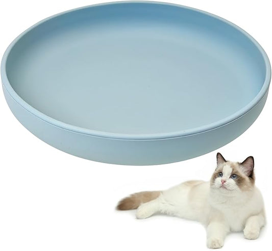BNOSDM Silicone Cat Bowl Non-Slip Cat Food Plate Flat Dog Bowls with Suction Cup Shallow Puppy Food and Water Dish for Small and Medium Pets (Gray-Blue)