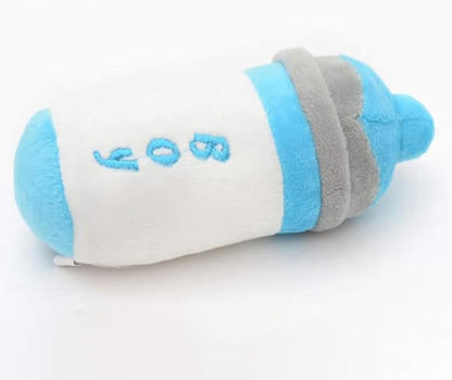 1Pcs Light Blue Funny Chewing Pet Toy, Cat Cute Baby Bottle Design Bite Squeaky Sound Plush Molar Toy，Dog Squeak Toys,Crunch and Play Bottle Dog Toy