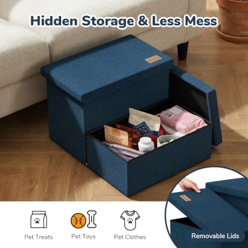 2-Step Wide Dog Stairs with Storage 11" H, Non-Slip Sturdy Pet Steps for Couch Chair, Dog Steps for Small/Medium Old Dogs, Cats, Rabbits Up to 150lbs, Foldable Cat Puppy Stairs for Car, Navy - Image 5