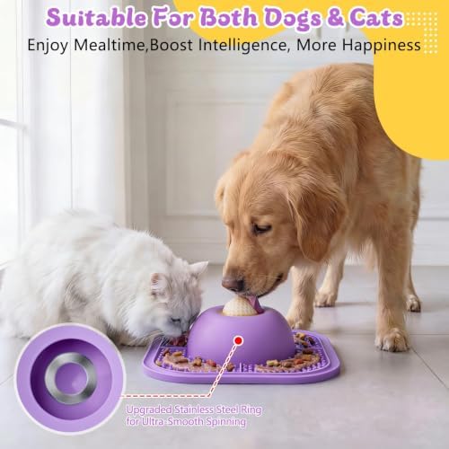 Slow Feeder Dog Bowls & Lick Mat for Liquid and Thick Treat, Anti-Slip Dog Lick Bowl with Interactive Rolling Ball, 5/6 Cup Pup Licking Toy for Large Medium Small Dogs and Cats-Large Purple - Image 4