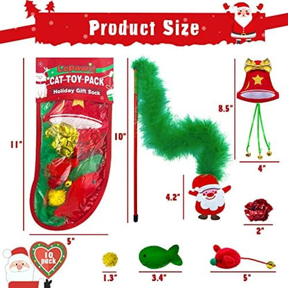 Cat Christmas Stocking, 10 Pack Christmas Cat Toys for Indoor Cats, Includes Catnip Toys, Balls and Feather Toys, Great Value - Image 2