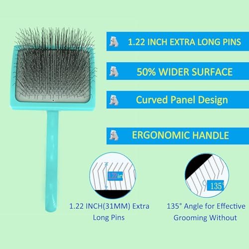 Extra Long Pin Dog Grooming Brush Haired Dogs & Pet Comb Value Kit,Dog Brushes for Goldendoodle, Labradoodle, Poodles - Pet Hair Brush for Medium & Long Haired Dogs-31mm pins - Image 2