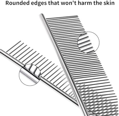 Flezoo 2PCS 6.4"&7.5" Stainless Steel Pet Deshedding Brush & Grooming Comb - Image 3