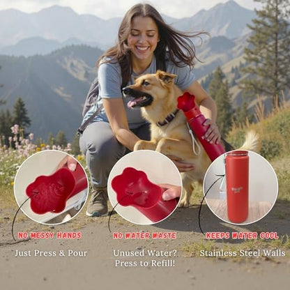 Stainless Steel Dog Travel Water Bottle, Vacuum Insulated Portable Dog Water Dispenser, Drink Cup and Snack Container On The Go, Outdoor Walking, Hiking, Travel (Red, 22oz) - Image 2