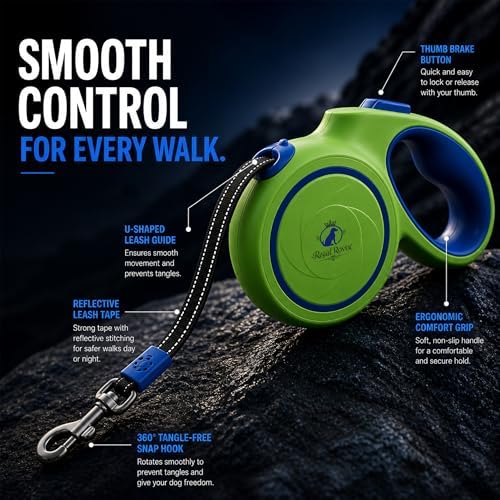 Retractable Dog Leash 16 FT (5M) – Heavy Duty Tangle-Free Dog Leash with One-Touch Brake & Lock, Reflective Nylon Tape, Ergonomic Non-Slip Handle for Small, Medium & Large Dogs up to 50 KG - Image 4