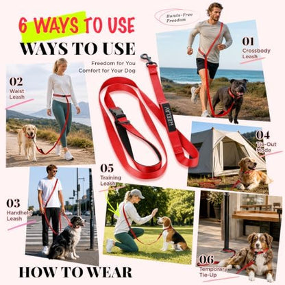 Hands Free Dog Leash, 5.9-8.2ft Multifunctional Crossbody Rope with Explosion-Proof Handle and Adjustable Training Hands Free Leash for Medium Dog Walking Running Hiking Travel Red - Image 6