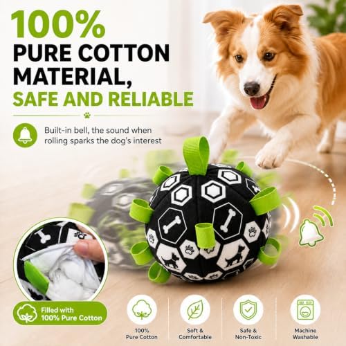 Dog Toys Dog Balls, Dog Soccer Ball Toy with Strap & Built-in Bell - Image 4