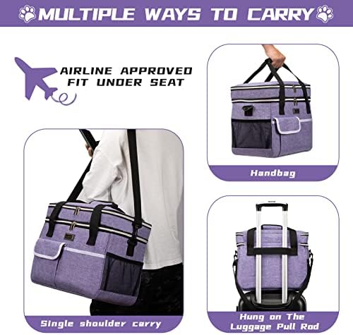 BAGLHER Dog Travel Bag for Supplies - Double-Layer Airline Approved Weekend Pet Travel Organizer Set for Dog and Cat Tote with 2 Pet Food Containers and 2 Collapsible Silicone Bowls Purple - Image 6