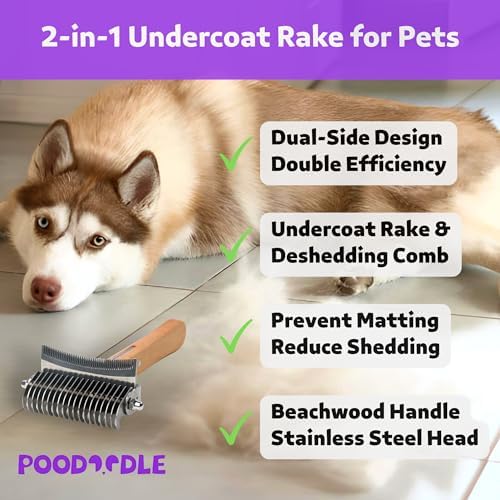 2 in 1 Undercoat Rake for Dogs and Cats, Professional Grooming Brush Dematting & Shedding Comb to Remove Loose Hair, Matted Fur Efficiently, Perfect for Poodle, Doodle & All Long Haired Pets - Image 2