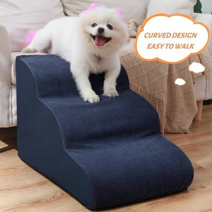 Dog Stairs and Steps for Beds Or Couches, 3-Step Pet Stairs & Steps for Small Dogs and Cats, Soft and Non-Slip Dog Ramp for Older Dogs,Pet with Joint Pain,Easy to Walk - Image 2
