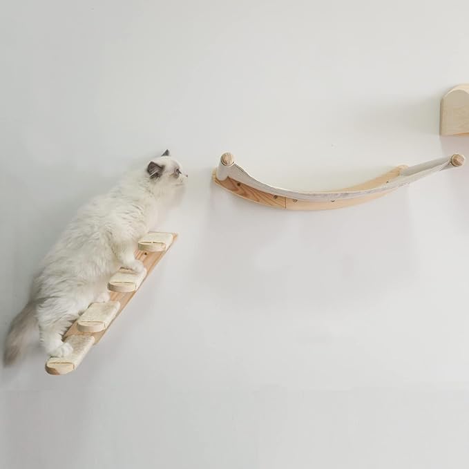 Yiotl Cat Hammock, Wall Mounted Cat Climbing Shelf, 4 Step Cat Stairway Furniture with Sisal Scratching for Sleeping, Playing, Lounging and Perching