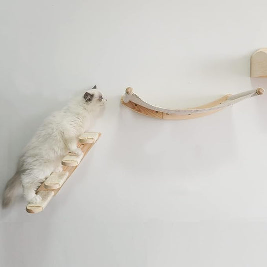 Yiotl Cat Hammock, Wall Mounted Cat Climbing Shelf, 4 Step Cat Stairway Furniture with Sisal Scratching for Sleeping, Playing, Lounging and Perching