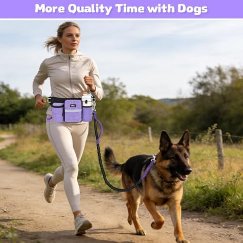 ETACCU Heavy Duty Hands Free Dog Leash with Zipper Pouch Waist Belt for Large Medium Dogs for Running, Walking, Jogging and Hiking, Dual Padded Handles and Durable Bungee (1 Dog Purple) - Image 3
