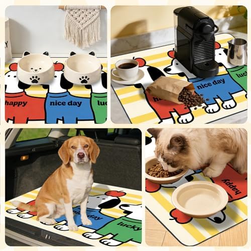 Nuxovilar Cheerful Pup Pet Food Mat Polyester 23.62x17.71 Inches - Image 6