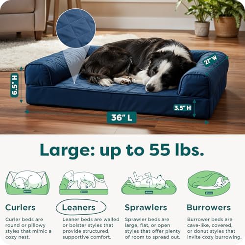 FurHaven Classic Sofa Orthopedic Dog Bed for Large Dogs with Egg Crate with a Solid Orthopedic Foam Base for Joint Support, Removable Washable Cover, Large, Quilted Sofa, Navy (Blue) - Image 3
