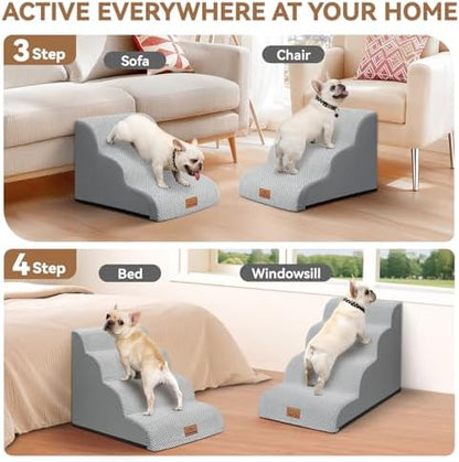 Zerbuger Dog Ramp and Stairs for Bed, Light Grey 3 Steps 16" H, Nonslip - Image 2