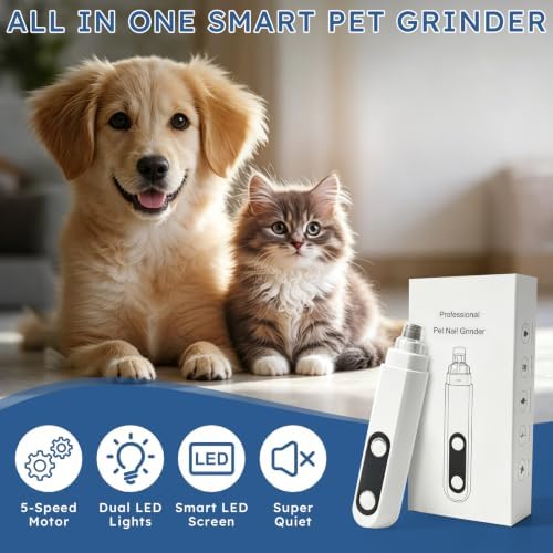 5-Speed Dog Nail Grinder with 2 LED Lights & Smart LED Screen,Quiet Electric Pet Nail Trimmer, Rechargeable Paws Grooming and Smoothing Tool for Large Medium Small Dogs,Cats and Pets - Image 7