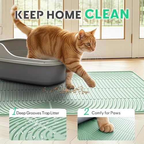 Pawtasy Cat Litter Mat,47" x 35" Extra Large Silicone Waterproof Litter Trapping Mat for Scatter Control Soft on Kitty Paws Non-Slip Easy to Clean - Image 2