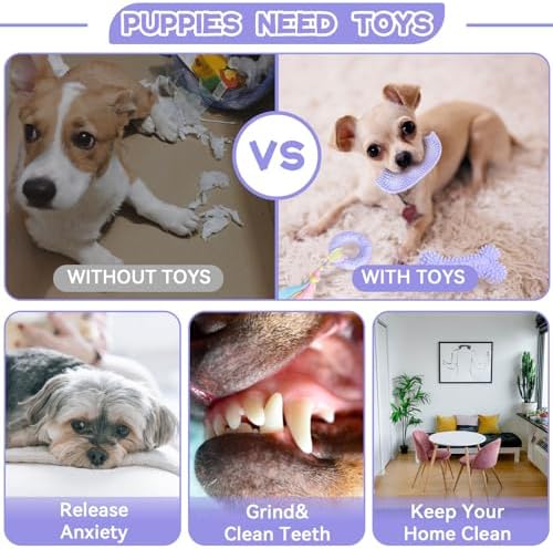 Petcare 6 Pack Puppy Teething Toys, Cute Purple Small Dog Chew Toys for Puppies 0-6 Months, Soft Rubber Rope Dog Teething Toys, Best Small Puppy Toys, Puppy Essentials Supplies - Image 6