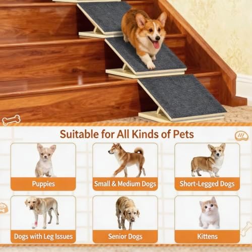 4 Pack Dog Ramp for Stairs - Adjustable Foldable Wooden Small Dog Ramp & Dachshund Ramp,Pet Ramp with Non-Slip Mat, Portable Pet Steps for Senior Pets & Puppies, 100lb Capacity - Image 2