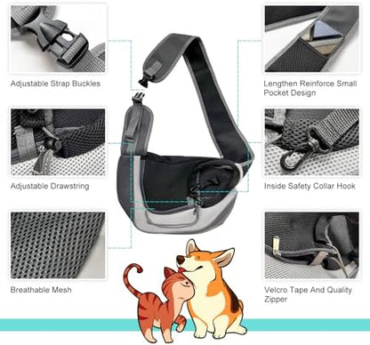 Dog Sling Carrier Pet Puppy Sling Bag Small Dogs Cats Carrier Hand Free Dog Satchel Carrier for Outdoor Travel, Medium, Grey - Image 2