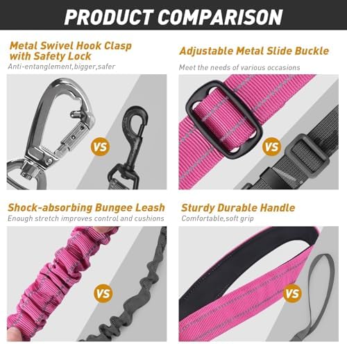 AUBELL Tactical Dog Leash Heavy Duty,4-6ft No Pull Bungee Leash,Pink - Image 5