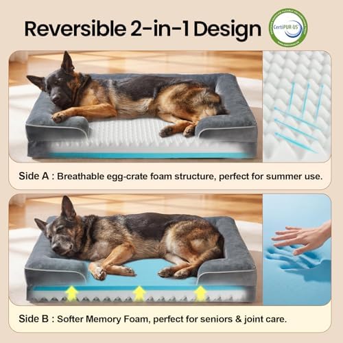 OhGeni Orthopedic Extra Large Dog Bed Couch, Memory Foam, 44-inch (Gray) - Image 2