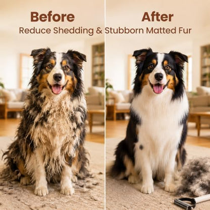 Undercoat Deshedding Tool for Long Thick Coats, 2-in-1 Dog Grooming Brush with Replaceable Lint Roller, Dematting Rakes for Dense Fur & Hair Removal, Long Handled Pet Grooming Accessory Black - Image 4