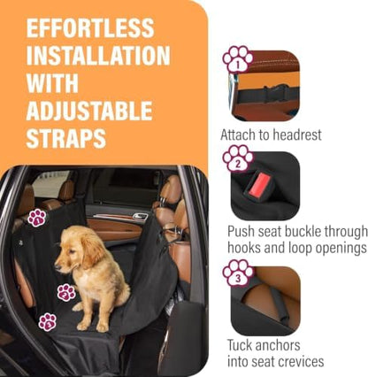 Active Pets Waterproof Hammock Standard Car Seat Cover, Fits Sedans Hatchbacks Crossovers Coupes Compact Vehicles, Secure Convertible Travel Bed Protects Backseat Cargo from Dogs, Black w/Black Trim - Image 4
