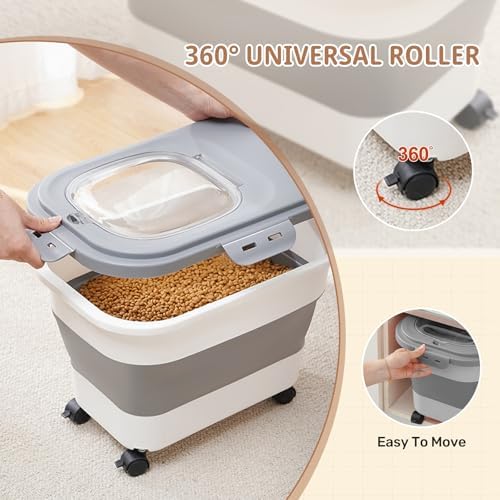 SEWIU Dog Food Storage Container Up to 2pack*20LB,Collapsible Dog Food Container with Travel Silicone Bowl and Scoop for Dog/Cat/Bird Food/Cat litter,Keep Dry Food Fresh,Easy to Move. - Image 3