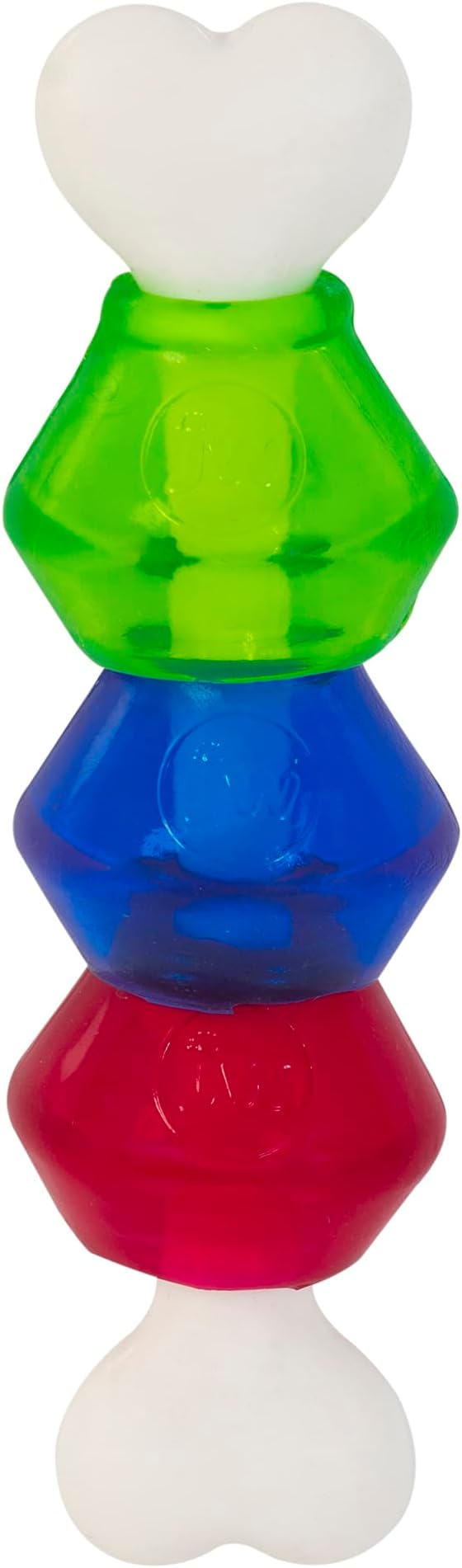 JW Pet EverTuff Treat Pod Nylon Dog Toy, Small 7" Tall, White Bone with Colored Pods of Orange, Green, Blue
