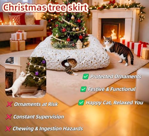 Extra Large Cat Tunnel Bed for Indoor Cats with Warm Mat, Cat Toys Cave Dount Tube for Xmas Decor White - Image 3