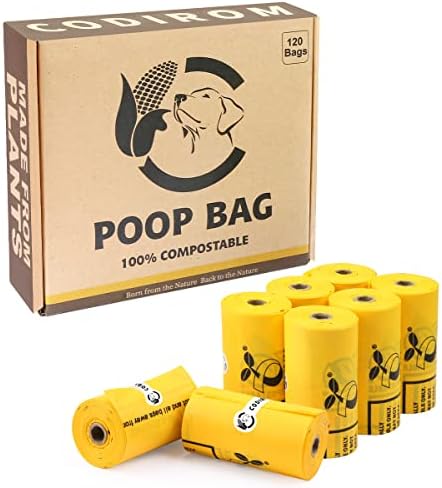 Certified Home Compostable Dog Poop Bags, 120 Plant Based Bags (8 Rolls) by Codirom