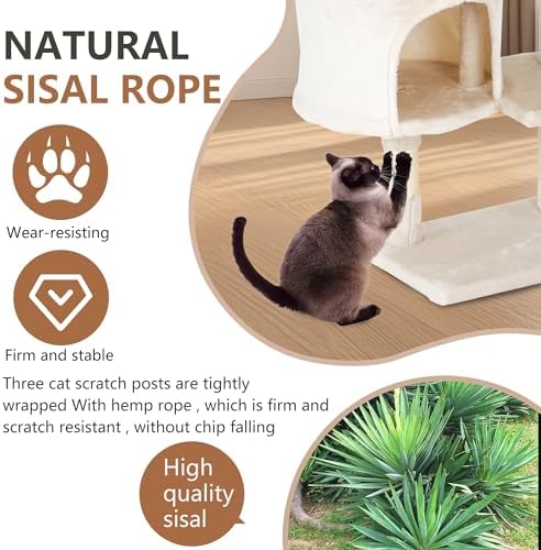 FDW | 36" Cat Tree Tower | Beige | Multi-Level Indoor Activity Center - Image 3