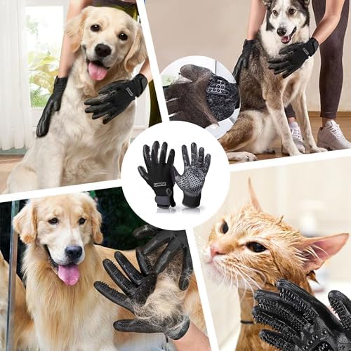 Dog Grooming Gloves – Shedding Gloves for Dogs, Cats & Horses – Pet Grooming Glove & Hair Remover – Dog Brush Glove for Bathing, Deshedding & Massage Mitt– Adjustable Fit (Blue&Black) - Image 3