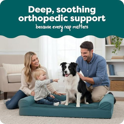 FurHaven Orthopedic Dog Bed for Large Dogs, Sofa Contour Mattress with Egg Crate with a Solid Orthopedic Foam Base for Joint Support, Removable Washable Cover, Large, Plush & Suede, Deep Pool - Image 2