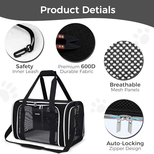 BAGLHER Pet Travel Carrier, Cat Carriers Dog Carrier for Small Medium Cats Dogs Puppies, Airline Approved Small Dog Carrier Soft Sided, Collapsible Puppy Carrier. Black - Image 3