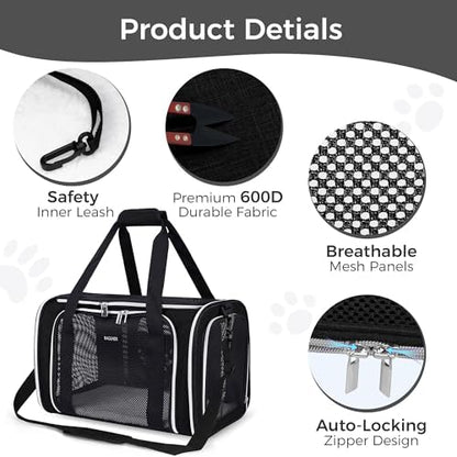 BAGLHER Pet Travel Carrier, Cat Carriers Dog Carrier for Small Medium Cats Dogs Puppies, Airline Approved Small Dog Carrier Soft Sided, Collapsible Puppy Carrier. Black - Image 3