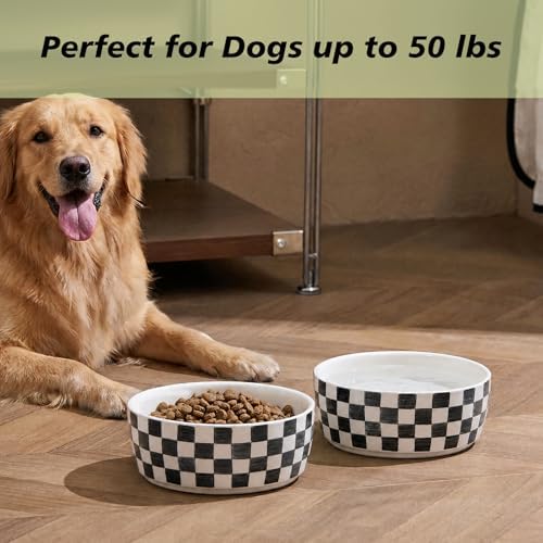 6.4 inch Ceramic Hand Painted Basic Dog Bowl Set of 2 with Anti-Skid Rubber Base, Food and Water Bowls for Small Pets,Black - Image 4