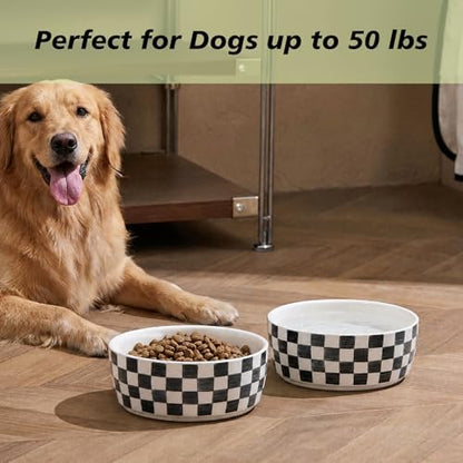 6.4 inch Ceramic Hand Painted Basic Dog Bowl Set of 2 with Anti-Skid Rubber Base, Food and Water Bowls for Small Pets,Black - Image 4