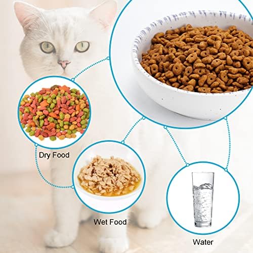 Howise Ceramic Cat Bowls, 5.19 in Cat Food Bowl Cat Dishes for Food and Water, 3 Pack Shallow Pet Bowls for Indoor Cats, White with Violet Blue - Image 2